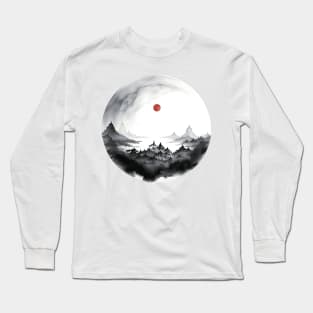 Japanese Blood Moon, Celestial Luna Red Full Moon Long Sleeve T-Shirt